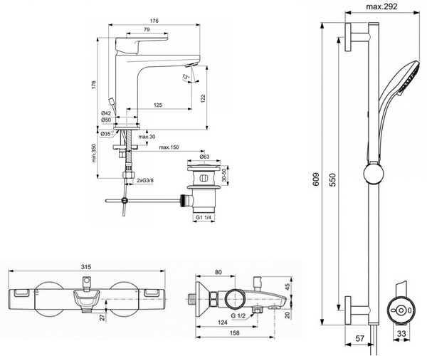 смеситель для ванны IDEAL STANDARD CERATHERM - комплект